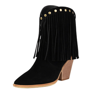 Cowgirl-Ankelboots i Mocka med Fransar Svart / 35