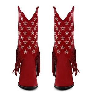 Cowgirl Boots med Amerikansk Flagga och Fransar