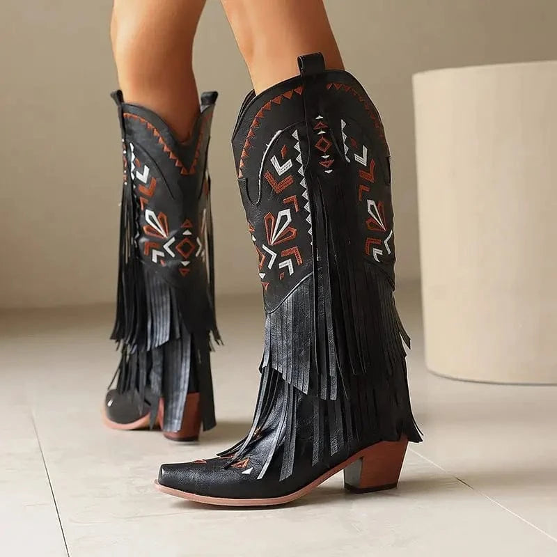 Cowgirl Boots med Fransar och Broderi