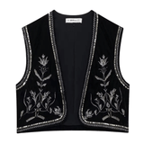 Elegant Broderad Väst i Svart