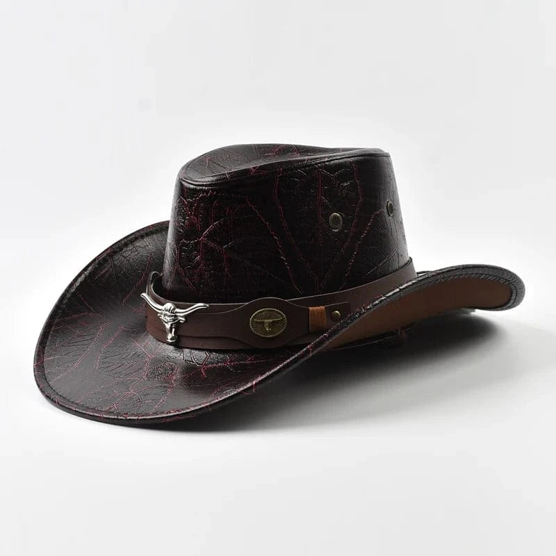 Elegant Cowboyhatt i Konstläder Rödsvart / One Size