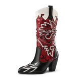 Tvåfärgade Cowgirl Boots med Färgglatt Ormskinnsmönster Röd / 35