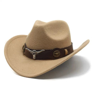 Filt cowboyhatt med oxhuvud Kamel / One Size