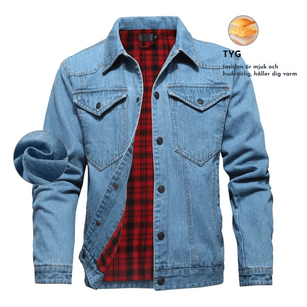 Fodrad denim jacka herr