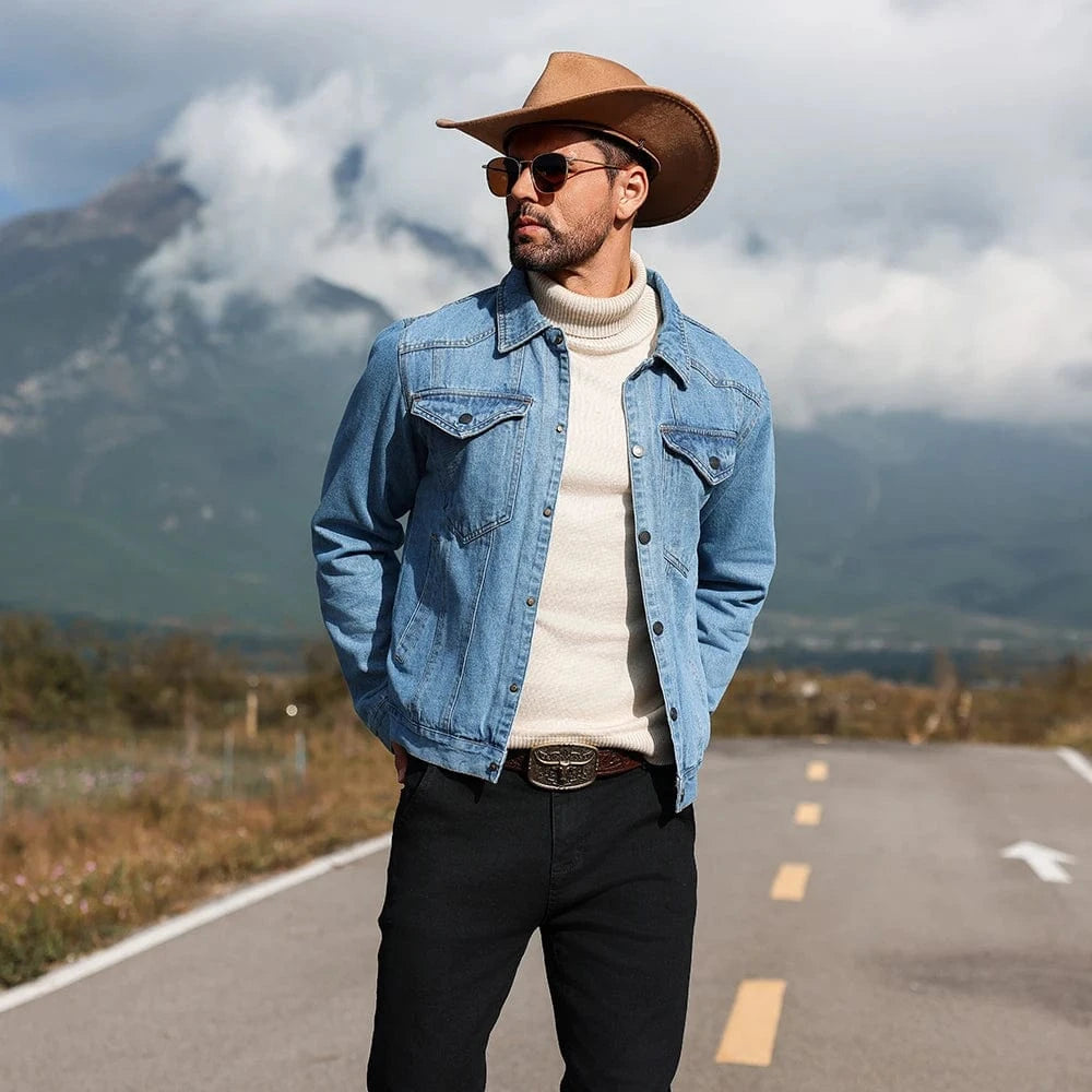 Fodrad jeansskjorta herr i cowboy-stil