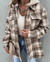 Fodrad rutig hoodie-skjorta dam