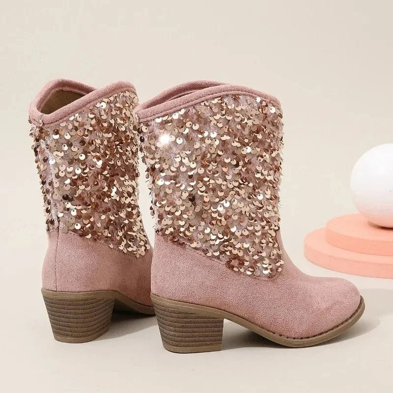 Rosa Cowboyboots för Barn med Paljetter