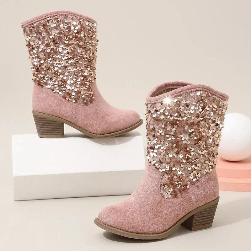 Rosa Cowboyboots för Barn med Paljetter