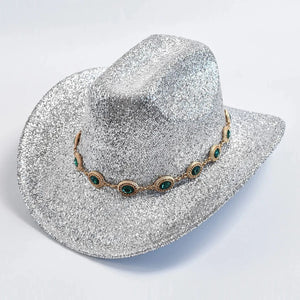 Glittrig cowboyhatt med strass Silver / One Size