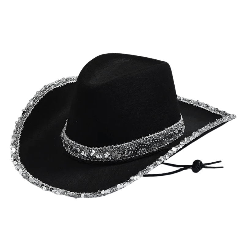 Glittrig Svart Cowboyhatt
