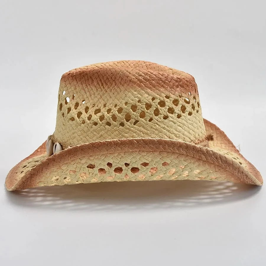 Halmcowboyhatt med snäckband Beige / One Size