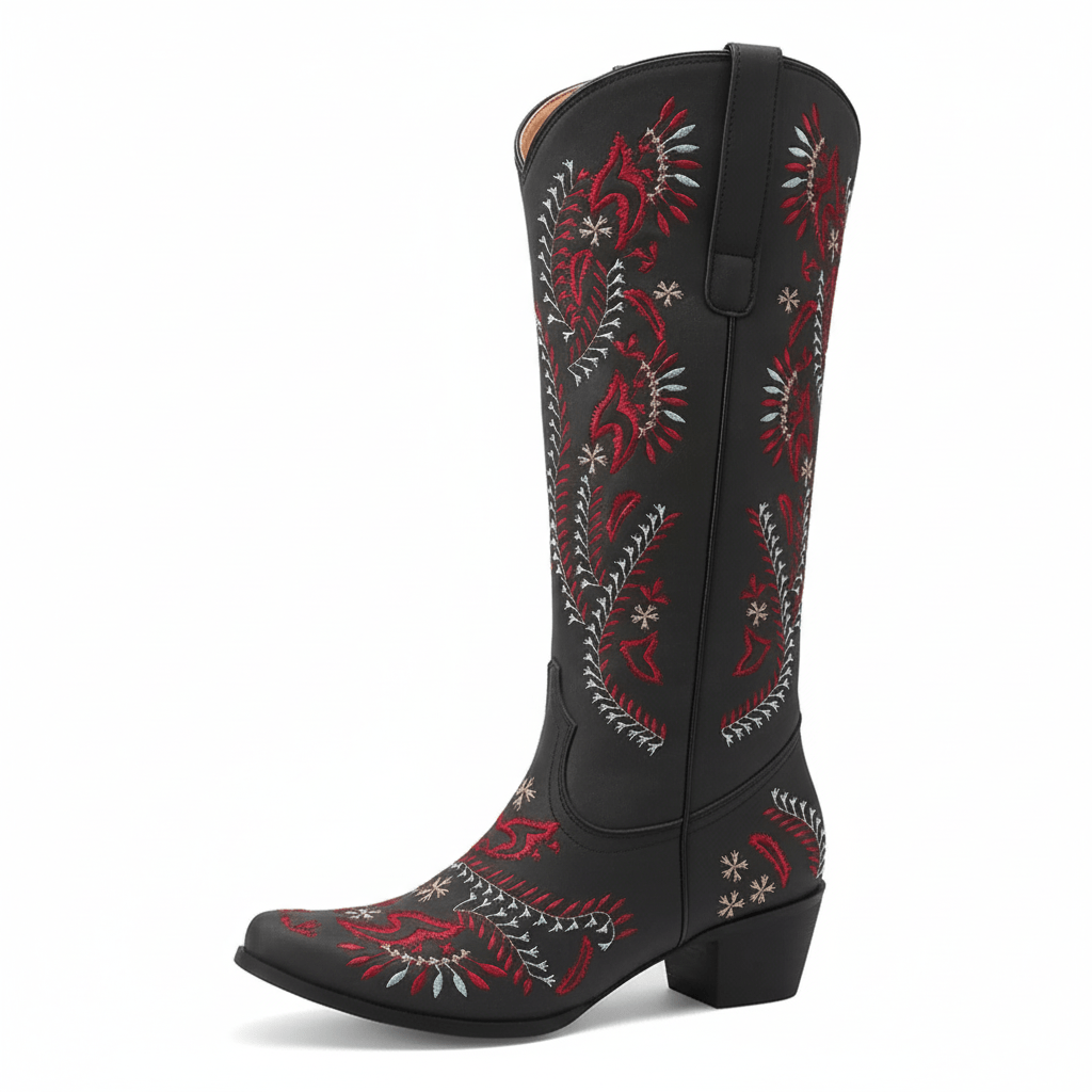 Höga Cowboybots med Rött Broderi