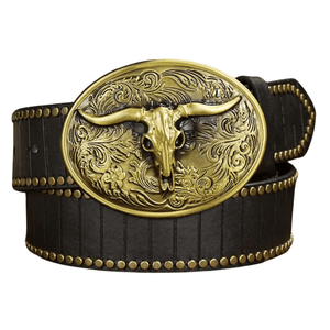 Klassiskt westernbälte longhornskalle Svart / 120cm