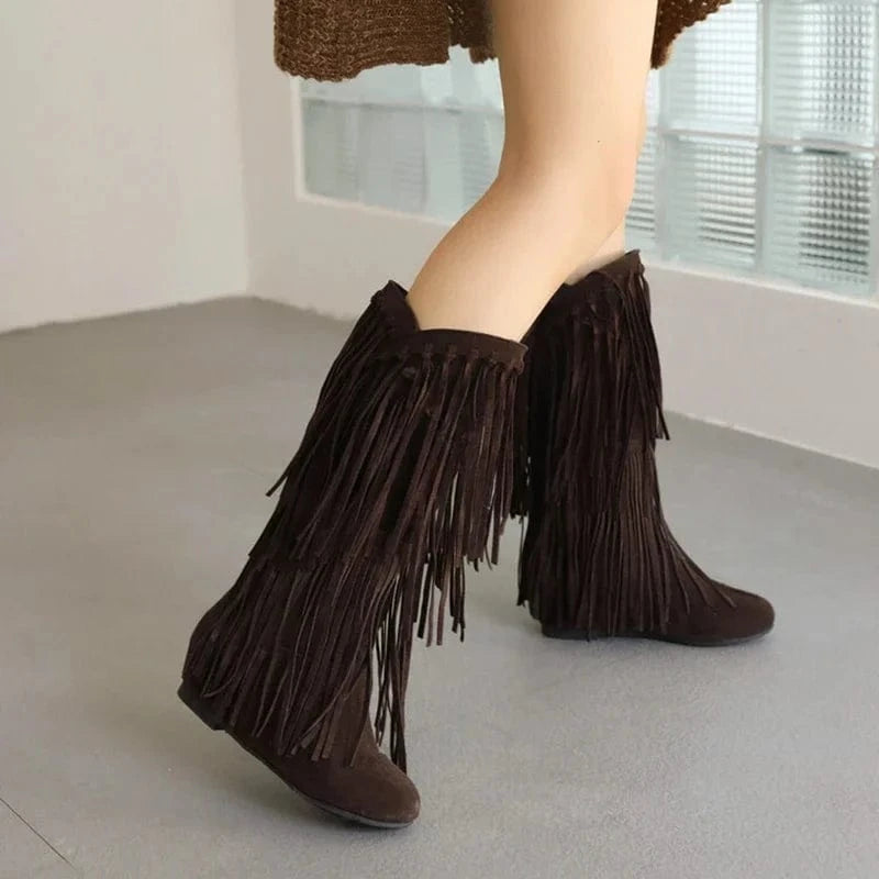 Knee-high cowboyboots med långa mockafransa