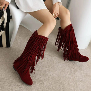 Knee-high cowboyboots med långa mockafransa