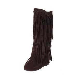 Knee-high cowboyboots med långa mockafransa Brun / 36