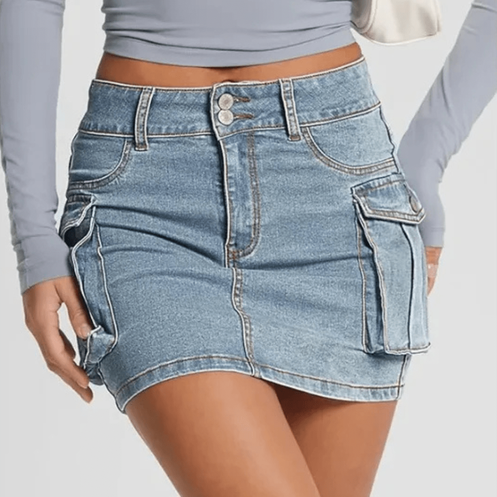 Kort Cargokjol i Jeans