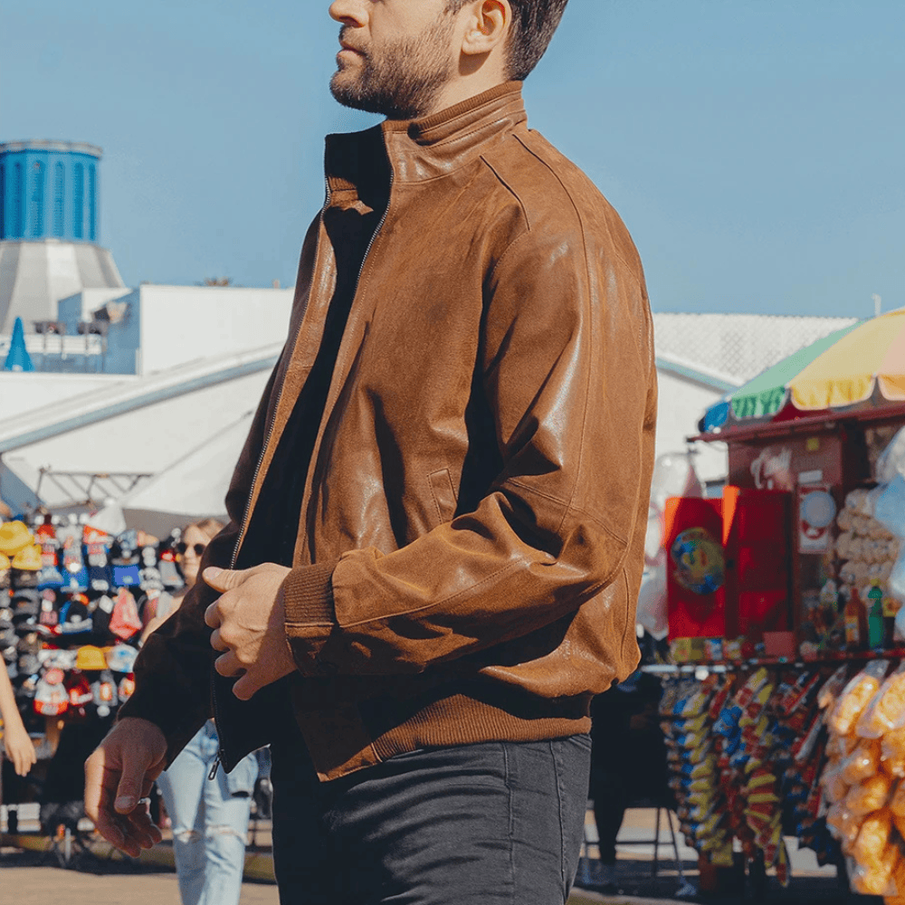 Läder bomberjacka