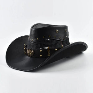 Läder Cowboyhatt med Mesh Svart / One Size