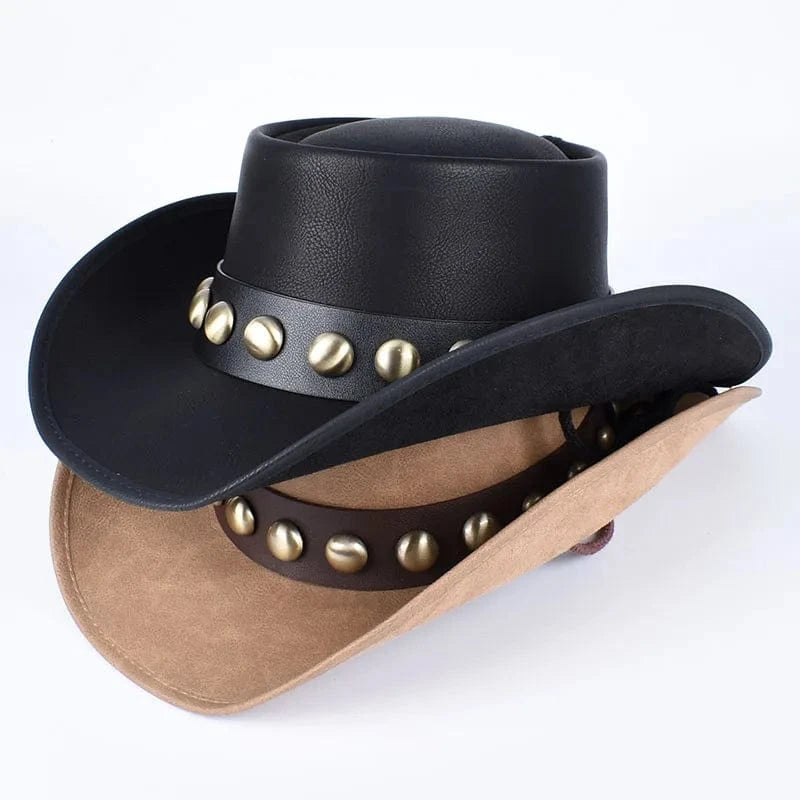 Läder Cowboyhatt med Metallnitar