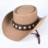 Läder Cowboyhatt med Metallnitar Beige / Ungefär 58cm