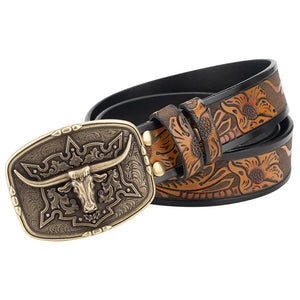 Läderbälte western longhornspänne