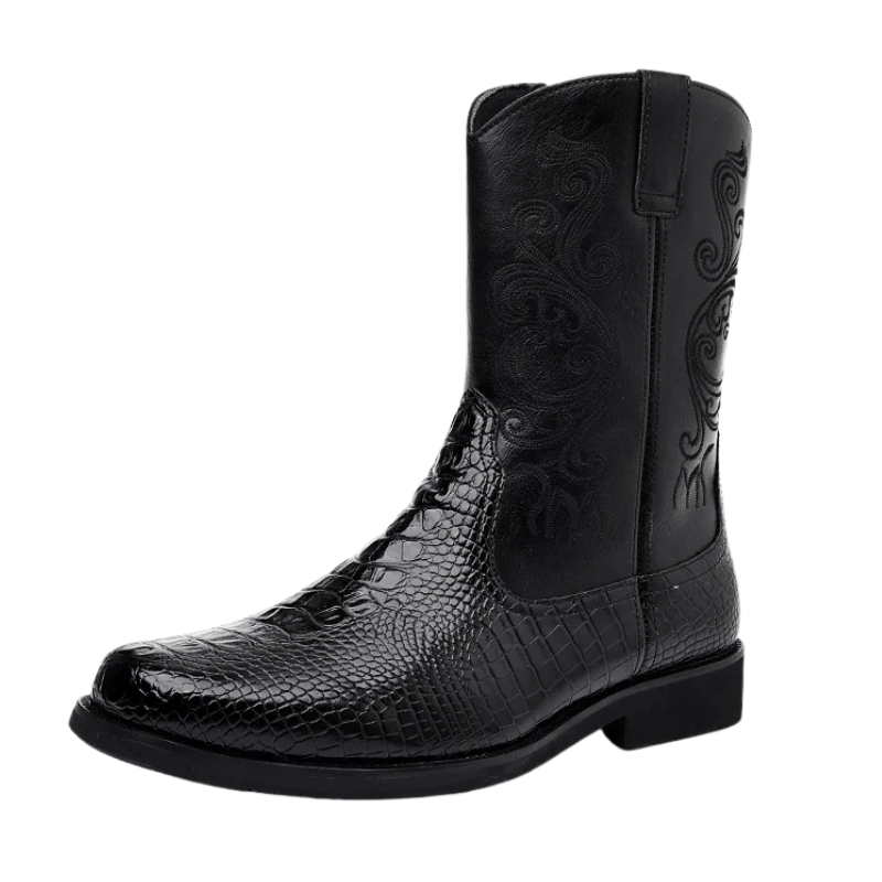 Låga Cowboy Boots Herr i Alligatormönster med Dragkedja