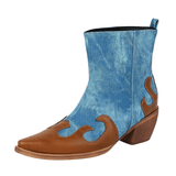 Låga Cowboy Boots i Denim och Läder för Dam