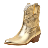 Låga cowboyboots i glänsande läderlook med broderi