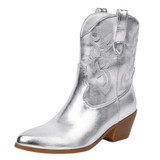 Låga cowboyboots i glänsande läderlook med broderi