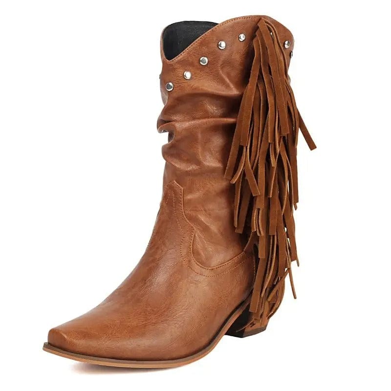 Låga Cowboyboots i Slouchy Stil med Fransar för Dam