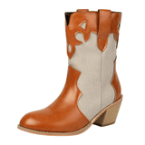 Låga Cowboyboots i västernstil med utskuret mönster och blockklack