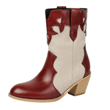 Låga Cowboyboots i västernstil med utskuret mönster och blockklack