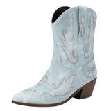 Låga cowboyboots med broderad design och mjuk mockalook