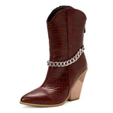 Låga Cowboyboots med Kedja och Hög Klack