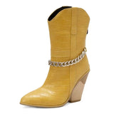 Låga Cowboyboots med Kedja och Hög Klack