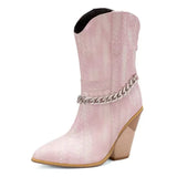 Låga Cowboyboots med Kedja och Hög Klack