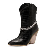 Låga Cowboyboots med Kedja och Hög Klack