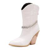 Låga Cowboyboots med Kedja och Hög Klack