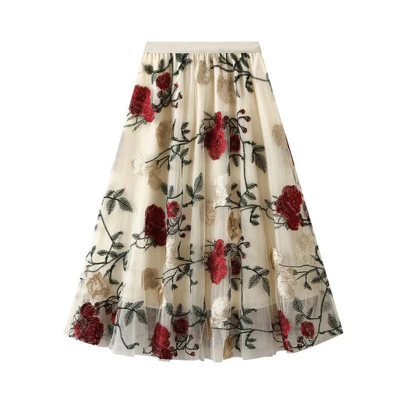 Lång tyllkjol med blombroderi