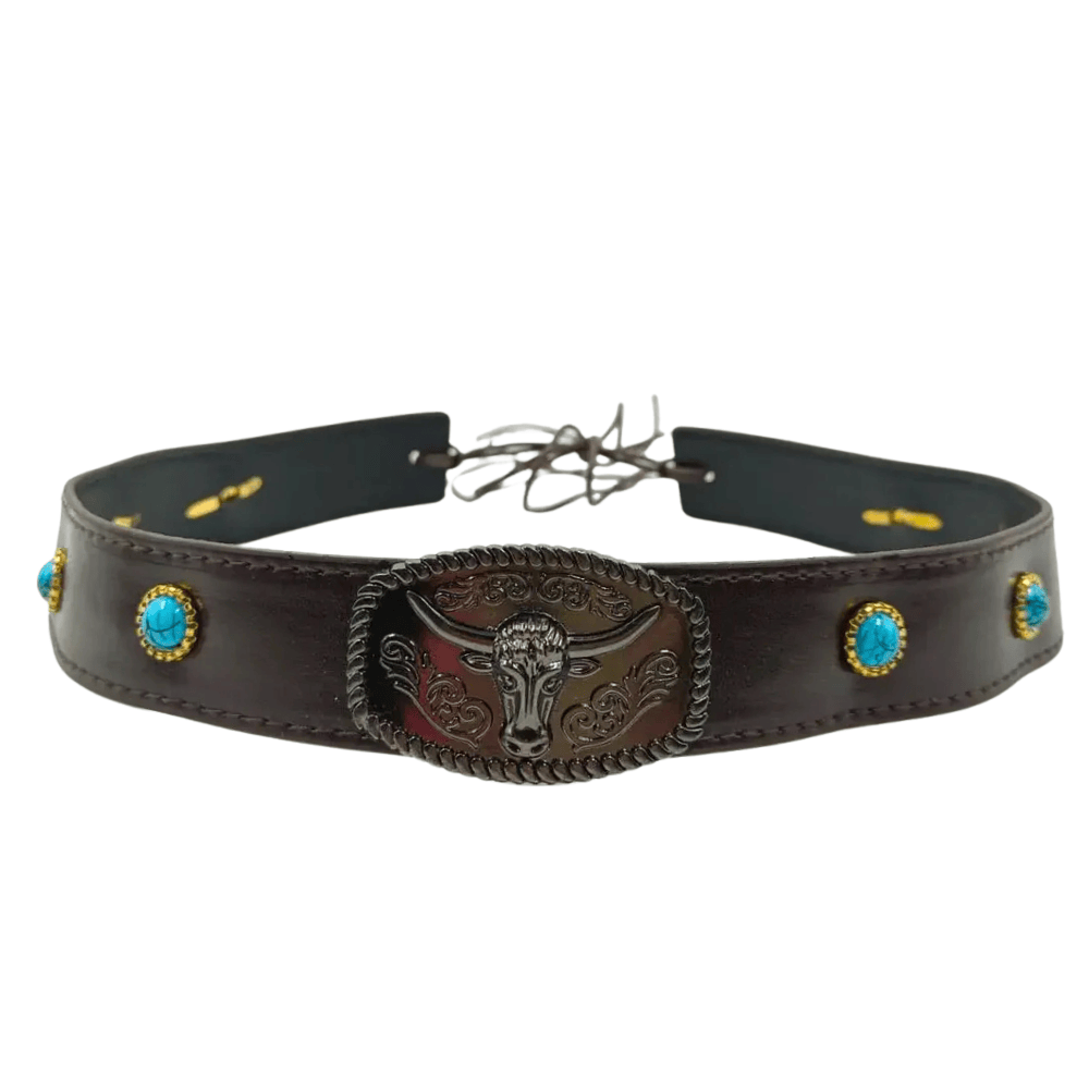 Longhorn cowboyhattband turkosstenar