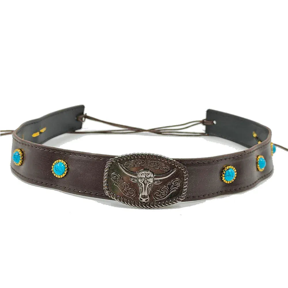 Longhorn cowboyhattband turkosstenar