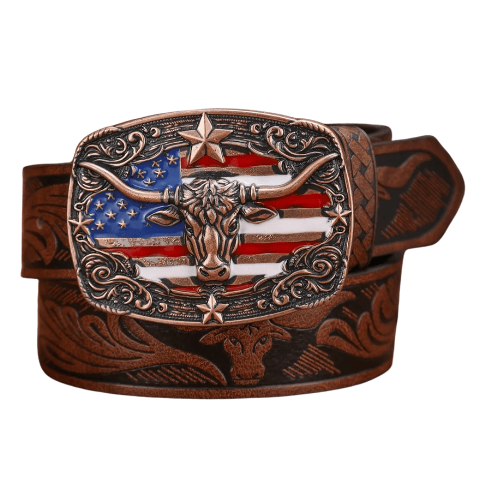 Longhorn westernbälte med USA-flagga Mörkbrun flerfärgad / 120cm
