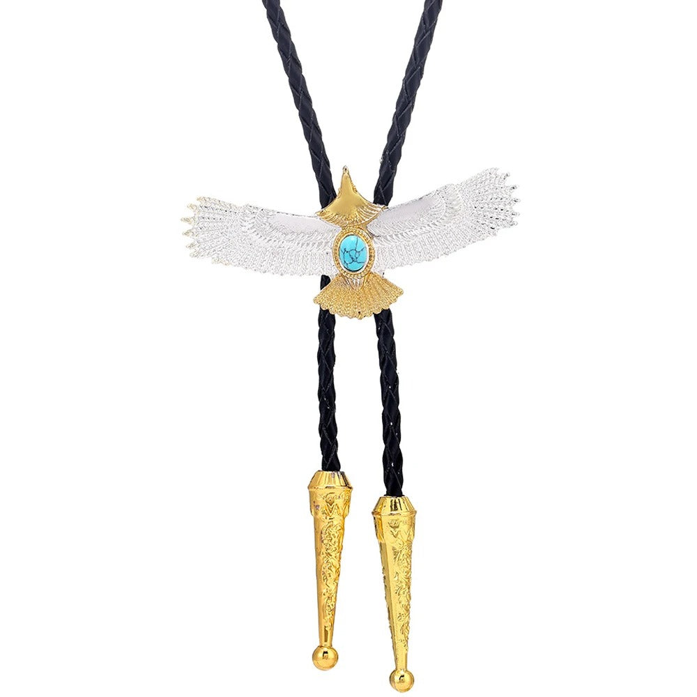 Bolo tie med silver- och guldfärgad örn och blå sten