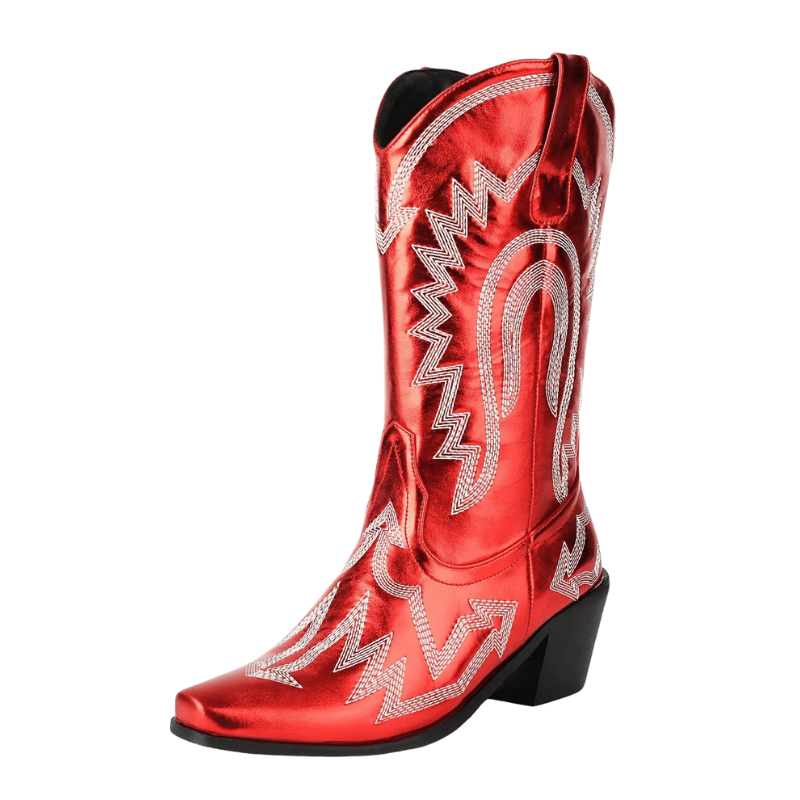 Metalliska Cowgirl Boots med Kontrastbrodyr
