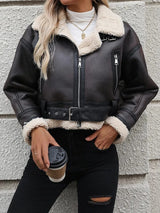 Mörkbrun shearling jacka