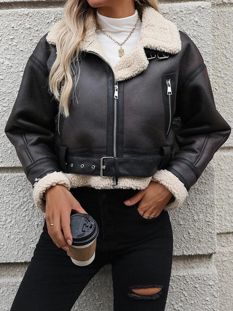 Mörkbrun shearling jacka