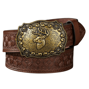 Mörkbrunt cowboybälte Hjort / 120cm