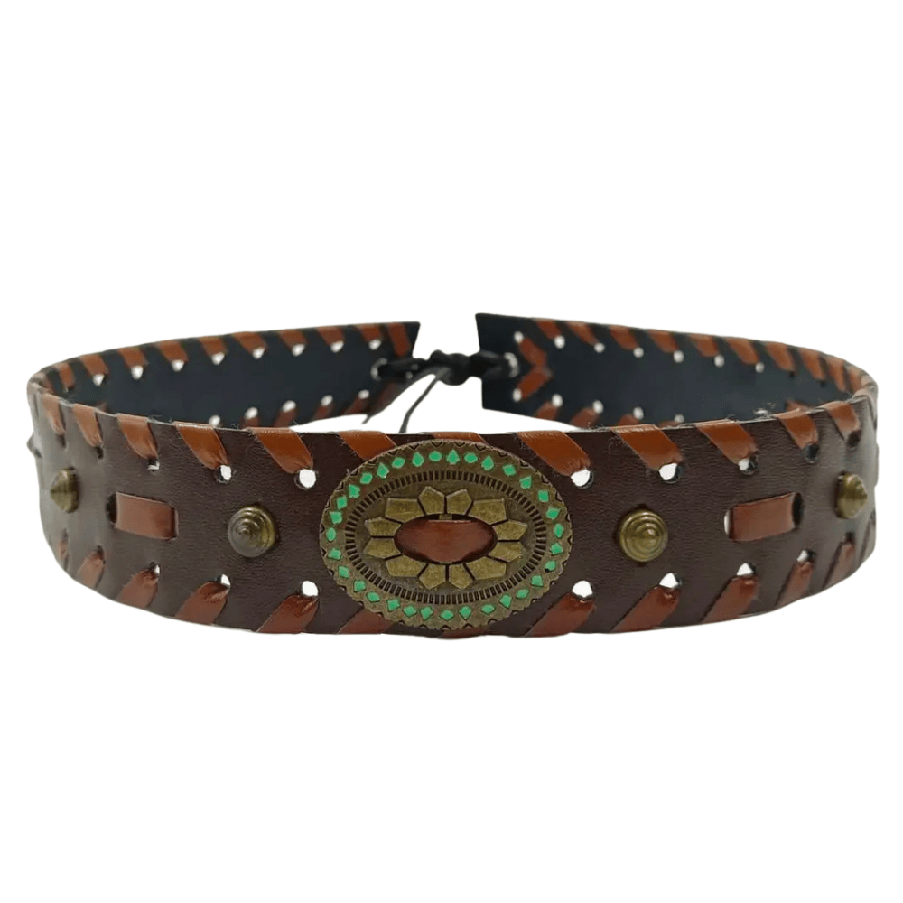 Mörkbrunt westernhattband med metallconcho