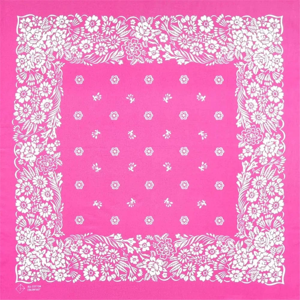 Neonrosa Bandana med Vitt Blomstermönster